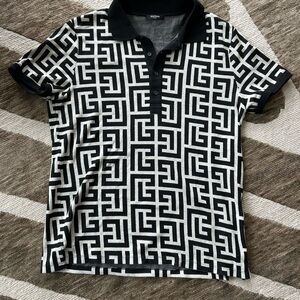 Balmain Monogram Wool & Linen-Blend Polo Shirt